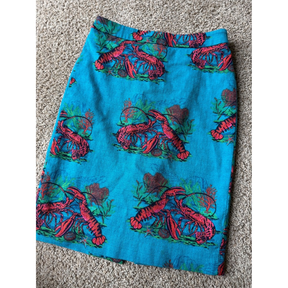 J. Crew Lobster turquoise‎ Pencil Skirt cotton Novelty Chic XS Size 2